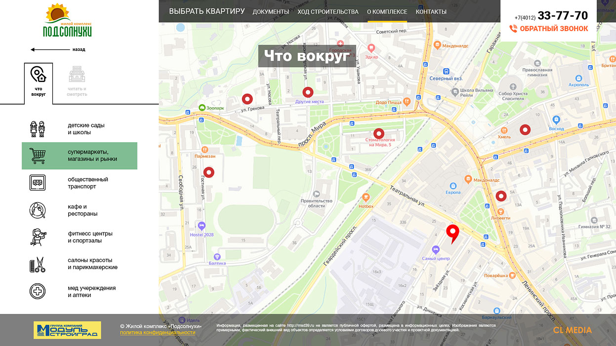 ЖК Подсолнухи Карта инфраструктуры