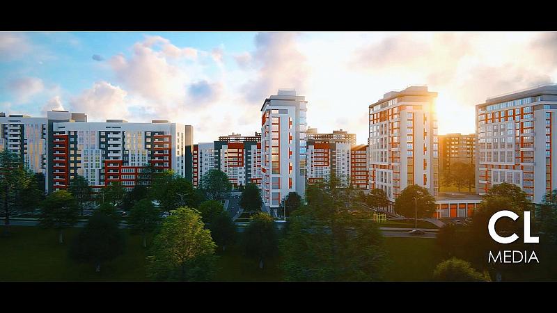 ЖК Солнечный город закатный вид на весь жилой комплекс