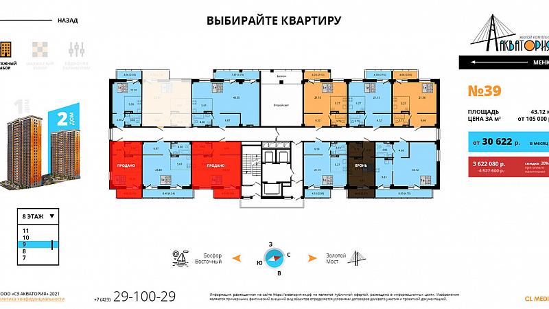 ЖК Акватория Выбор квартиры на этаже